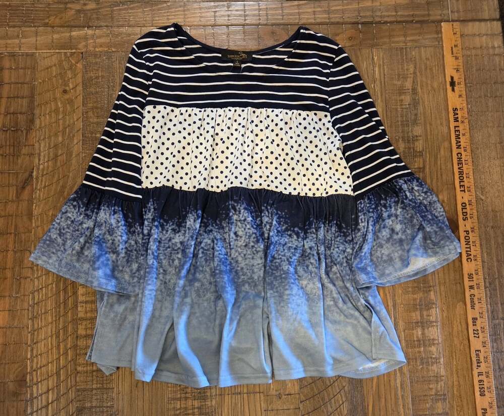 NWT Suzanne Betro Tiered Colorblock Top S  Striped Dot & Tie Dye BluesMsrp $77